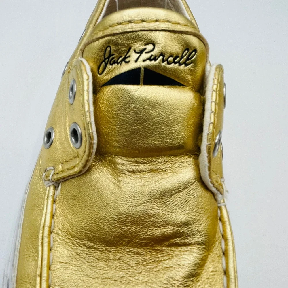 Converse Jack Purcell Womens Gold Metallic Leather Boat Shoes Slip On Sz 7